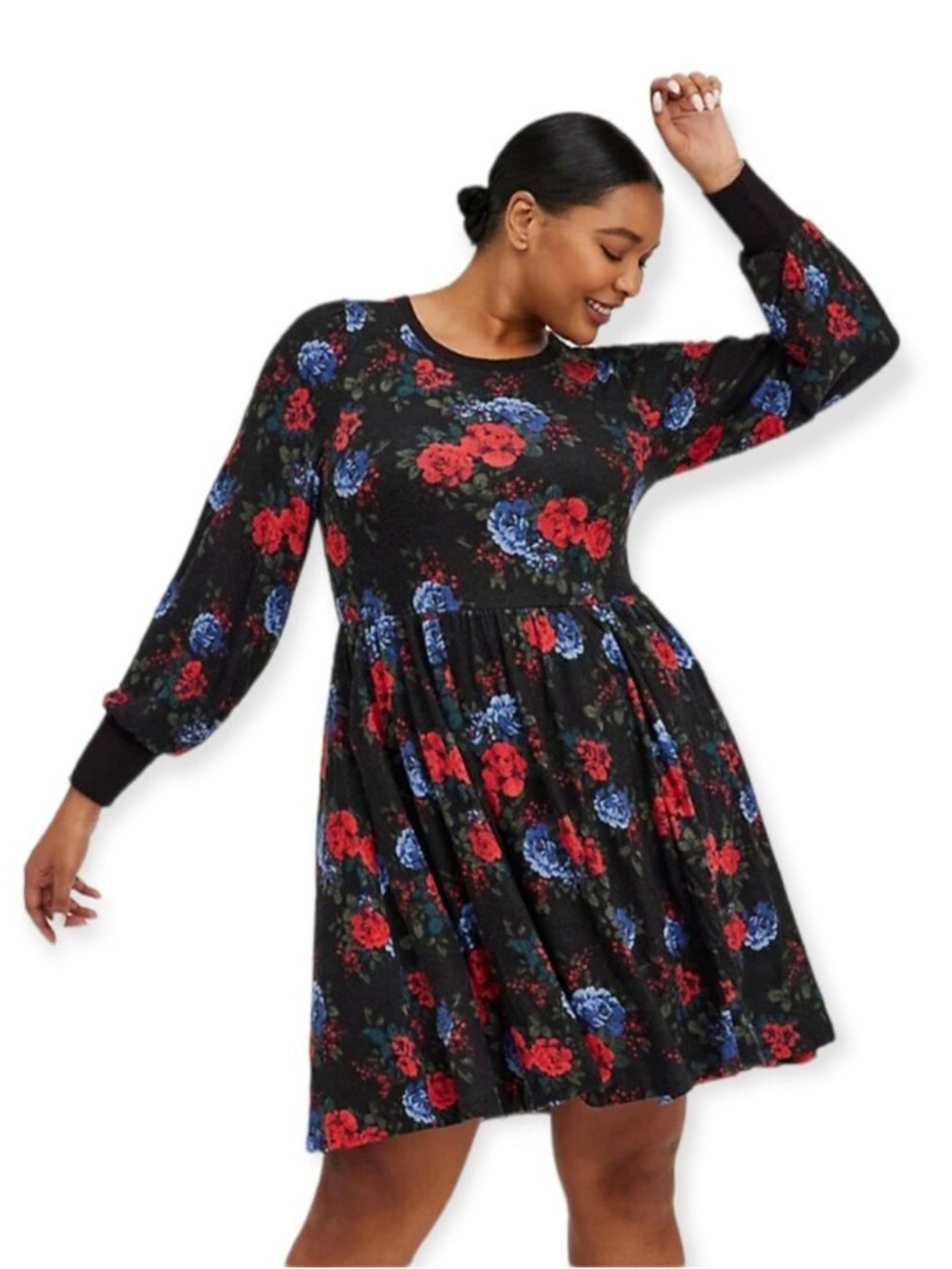 Torrid Black Floral Blooms Super Soft Plush Babydoll Style Dress Plus Size 2X